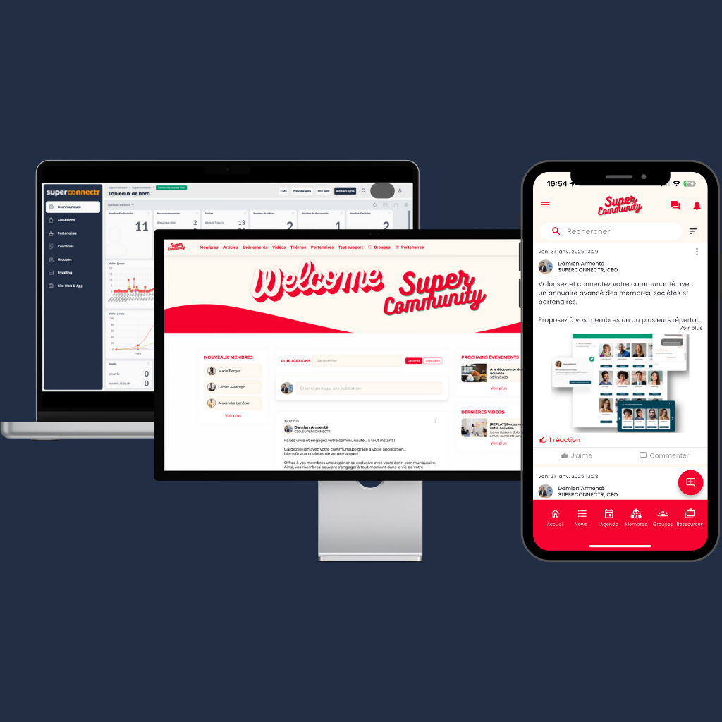 Plateforme communautaire en ligne tout-en-un, web et application mobile